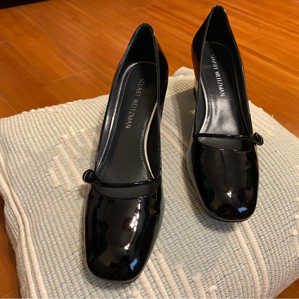 Stuart Weitzman Patent Leather Mary Jane Pump Black Size 9.5 MSRP $400